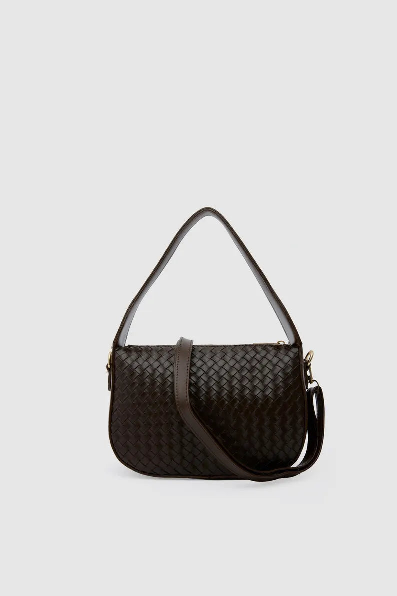 Mini Woven Vegan Leather Hobo Bag