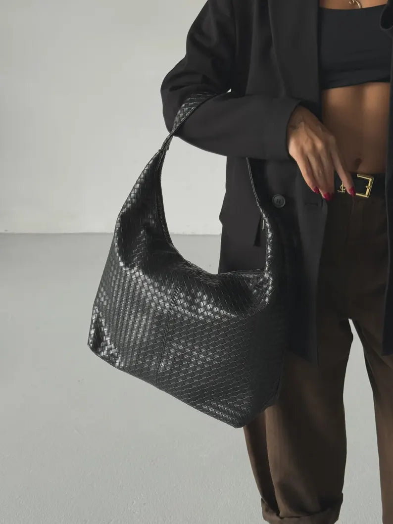 Oversized Vegan Leather Hobo Shoulder Bag