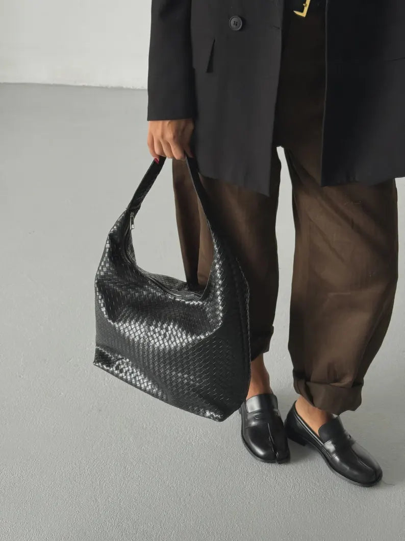 Oversized Vegan Leather Hobo Shoulder Bag