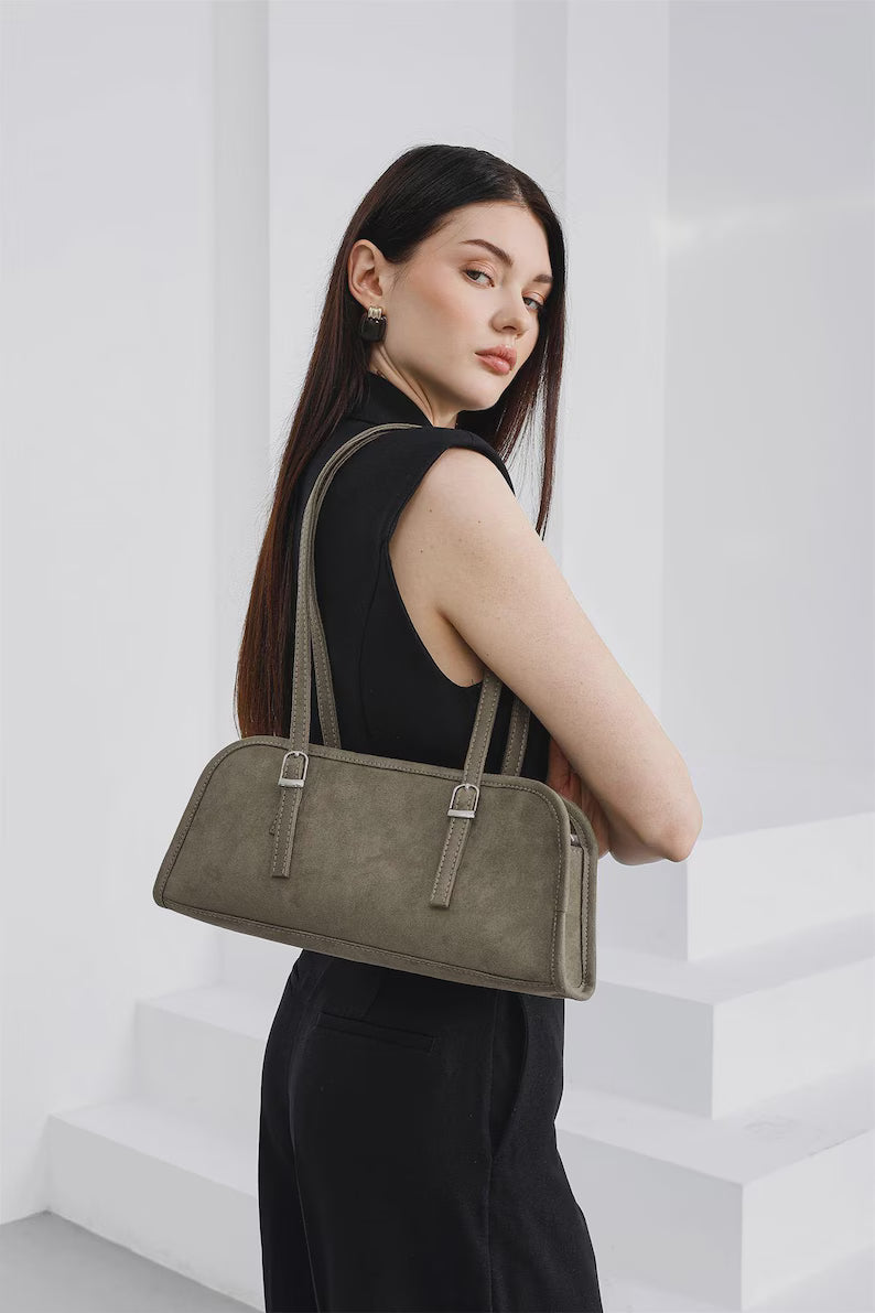 Vegan Suede Baguette Shoulder Bag