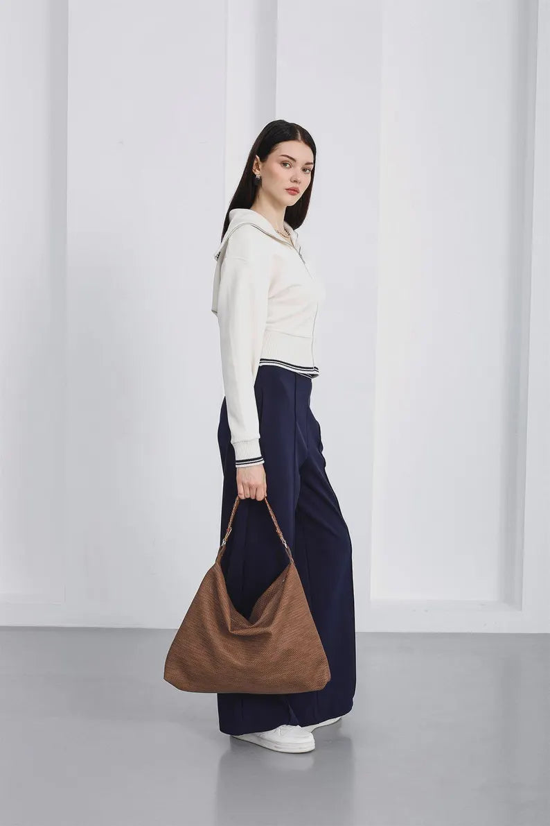 Slouchy Woven Vegan Leather Hobo Bag