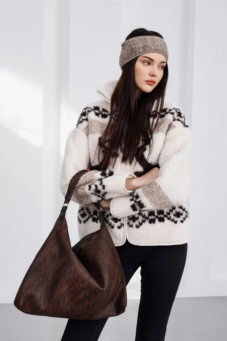 Slouchy Woven Vegan Leather Hobo Bag